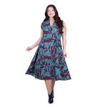 Platinum Φόρεμα Μπορντό Με Τυρκουάζ Εμπριμέ Σχέδιο Γυναικείο Αμάνικο Midi Εβαζέ All Day - IT-260-GU-BR