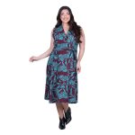 Platinum Φόρεμα Μπορντό Με Τυρκουάζ Εμπριμέ Σχέδιο Γυναικείο Αμάνικο Midi Εβαζέ All Day - IT-260-GU-BR - Image 2