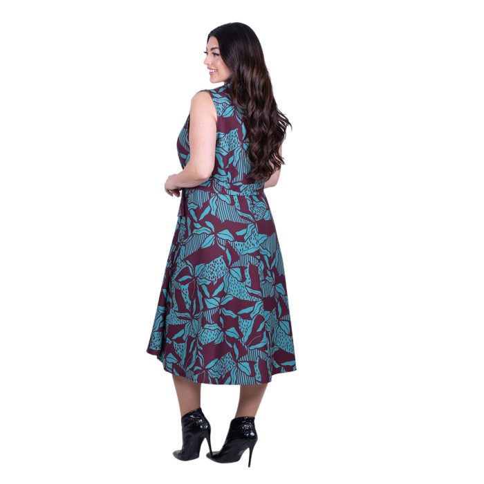 Platinum Φόρεμα Μπορντό Με Τυρκουάζ Εμπριμέ Σχέδιο Γυναικείο Αμάνικο Midi Εβαζέ All Day - IT-260-GU-BR - Image 4