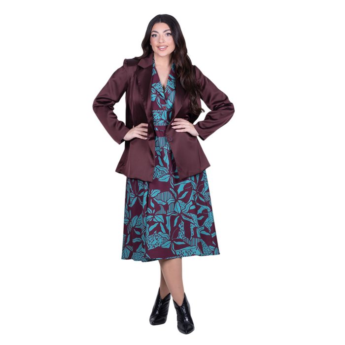 Platinum Φόρεμα Μπορντό Με Τυρκουάζ Εμπριμέ Σχέδιο Γυναικείο Αμάνικο Midi Εβαζέ All Day - IT-260-GU-BR - Image 5