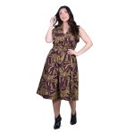 Platinum Φόρεμα Μωβ Με Μουσταρδί Floral Σχέδιο Γυναικείο Αμάνικο Midi Εβαζέ All Day - IT-260-GU-VM