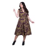 Platinum Φόρεμα Μωβ Με Μουσταρδί Floral Σχέδιο Γυναικείο Αμάνικο Midi Εβαζέ All Day - IT-260-GU-VM - Image 2