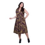 Platinum Φόρεμα Μωβ Με Μουσταρδί Floral Σχέδιο Γυναικείο Αμάνικο Midi Εβαζέ All Day - IT-260-GU-VM - Image 3