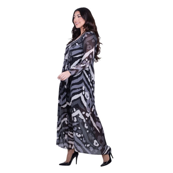 Platinum Φόρεμα Ασπρόμαυρο Με Animal Print Σχέδιο Γυναικείο Πλισέ Ριχτό All Day Free Size - IT-261-GU-BC - Image 3