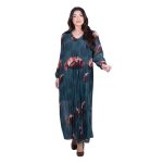 Platinum Φόρεμα Πράσινο Με Floral Σχέδιο Γυναικείο Πλισέ Ριχτό All Day Free Size - IT-262-GU