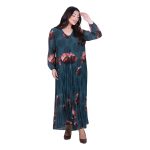 Platinum Φόρεμα Πράσινο Με Floral Σχέδιο Γυναικείο Πλισέ Ριχτό All Day Free Size - IT-262-GU - Image 2