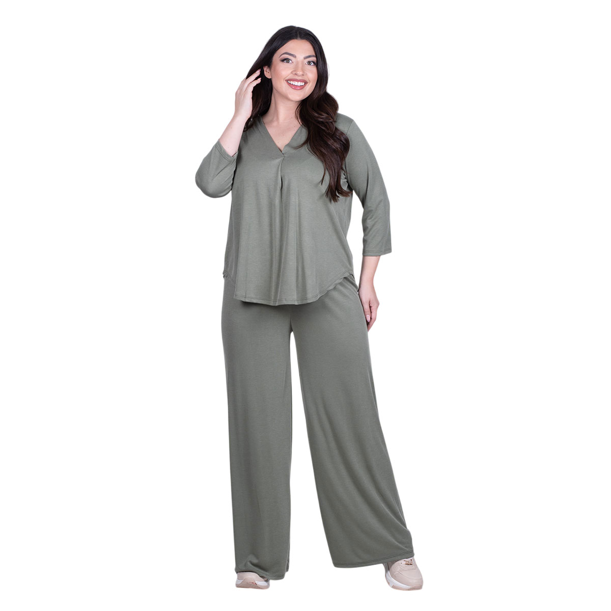 IT-273-Cnb Platinum Σετ Παντελόνα - Μπλούζα Λαδί Γυναικεία Φαρδύ Casual All Day Free Size - IT-273-C - Image 1