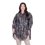 Platinum Πουκάμισο Γήινο Με Εκρού Σχέδια Γυναικείο Mακρυμάνικο Μακρύ Casual All Day Free Size - IT-4951-52