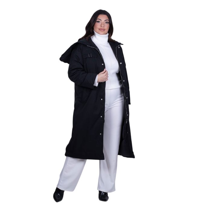 Platinum Μπουφάν Μαύρο Γυναικείο Με Κουκούλα Casual Midi All Day - IT-525 - Image 3