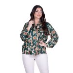 Platinum Πουκάμισο Πράσινο Με Animal Print Σχέδιο Γυναικείο Mακρυμάνικο All Day Free Size - IT-5268-7