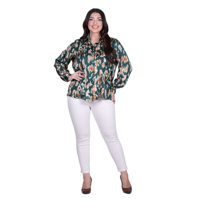 Platinum Πουκάμισο Πράσινο Με Animal Print Σχέδιο Γυναικείο Mακρυμάνικο All Day Free Size - IT-5268-7 - Image 4