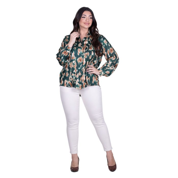 Platinum Πουκάμισο Πράσινο Με Animal Print Σχέδιο Γυναικείο Mακρυμάνικο All Day Free Size - IT-5268-7 - Image 5