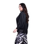 Platinum Πουκάμισο Μαύρο Γυναικείο Σατινέ Μακρύ Με Γιακά All Day Free Size - IT-5337-42-B - Image 3