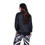 Platinum Πουκάμισο Μαύρο Γυναικείο Σατινέ Μακρύ Με Γιακά All Day Free Size - IT-5337-42-B - Image 4