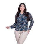 Platinum Πουκάμισο Μπλε Με Floral Print Γυναικείο Mακρυμάνικο All Day Free Size - IT-6553