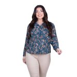 Platinum Πουκάμισο Μπλε Με Floral Print Γυναικείο Mακρυμάνικο All Day Free Size - IT-6553 - Image 2