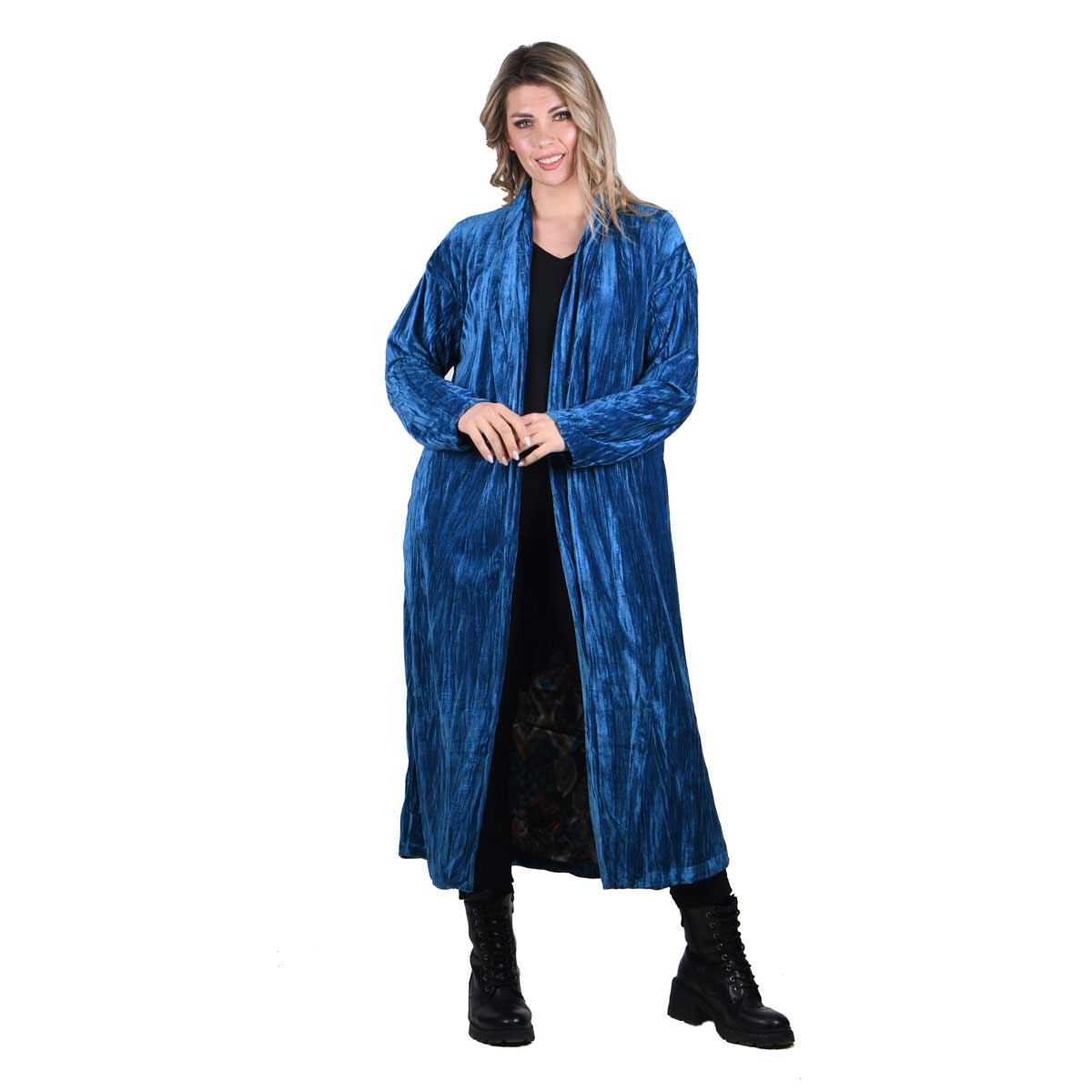 IT-68-GUsa Platinum Παλτό Μπλε Ρουά Γυναικείο Βελουτέ Double Face Casual All Day Free Size - IT-68-GU - Image 1
