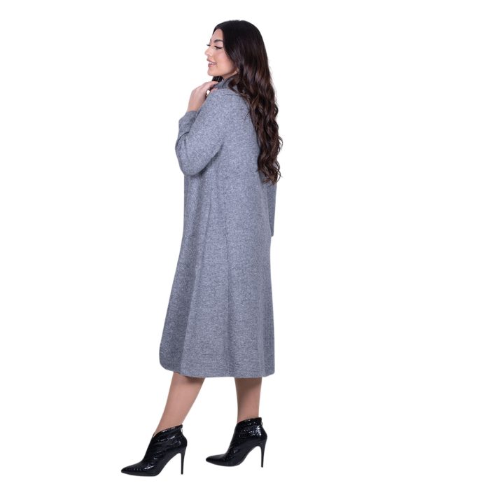 Platinum Φόρεμα Γκρι Γυναικείο Πλεκτό Casual Εβαζέ Ασύμμετρο All Day Free Size - IT-8422-GR - Image 3