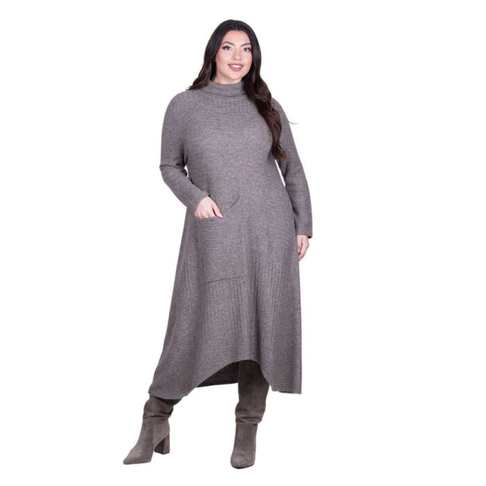 Platinum Φόρεμα Μόκα Γυναικείο Πλεκτό Casual Εβαζέ All Day Free Size - IT-8422-MC