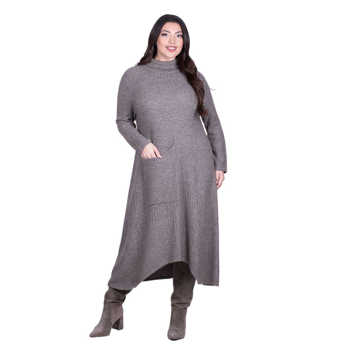 Platinum Φόρεμα Μόκα Γυναικείο Πλεκτό Casual Εβαζέ All Day Free Size - IT-8422-MC