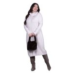 Platinum Φόρεμα Λευκό Γυναικείο Πλεκτό Midi Casual Με Φαδρύ Ξεχειλωτό Γιακά All Day Free Size - MD-3235-42 - Image 7