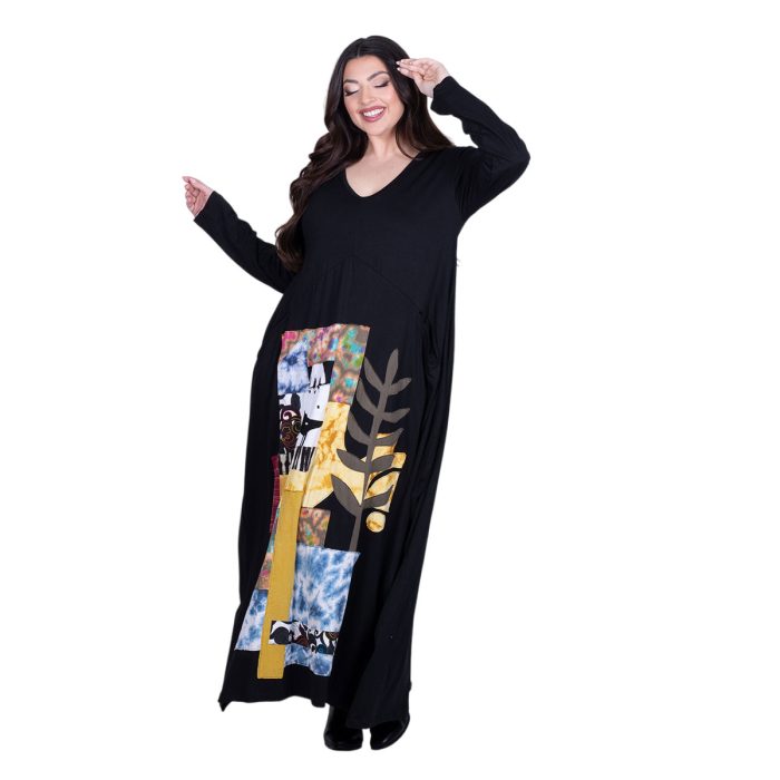 Platinum Φόρεμα Μαύρο Γυναικείο Απλικέ Maxi ''Αφηρημένος Πίνακας Patchwork'' All Day - PL-231-BC - Image 4