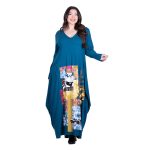 Platinum Φόρεμα Πετρολ Γυναικείο Απλικέ Maxi ''Αφηρημένος Πίνακας Patchwork'' All Day - PL-231-WP