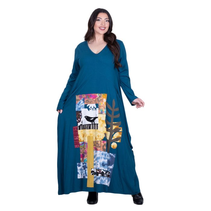 Platinum Φόρεμα Πετρολ Γυναικείο Απλικέ Maxi ''Αφηρημένος Πίνακας Patchwork'' All Day - PL-231-WP - Image 4