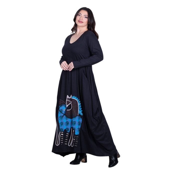 Platinum Φόρεμα Μαύρο Γυναικείο Απλικέ Maxi ''Ερωτευμένα Άλογα Patchwork'' All Day - PL-233-BC - Image 4