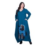 Platinum Φόρεμα Πετρόλ Γυναικείο Απλικέ Maxi ''Ερωτευμένα Άλογα Patchwork'' All Day - PL-233-KD - Image 3