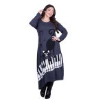 Platinum Φόρεμα Γκρι Γυναικείο Απλικέ Midi ''Γάτα Στο Πιάνο Patchwork'' All Day Free Size - PL-835-GR - Image 4