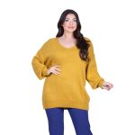 Platinum Μπλούζα Ώχρα Γυναικεία Πλεκτή Με Ντεκολτέ Casual All Day Free Size - Q-3004