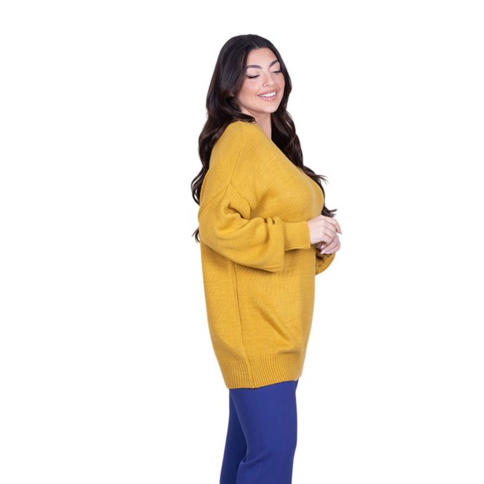 Platinum Μπλούζα Ώχρα Γυναικεία Πλεκτή Με Ντεκολτέ Casual All Day Free Size - Q-3004 - Image 3