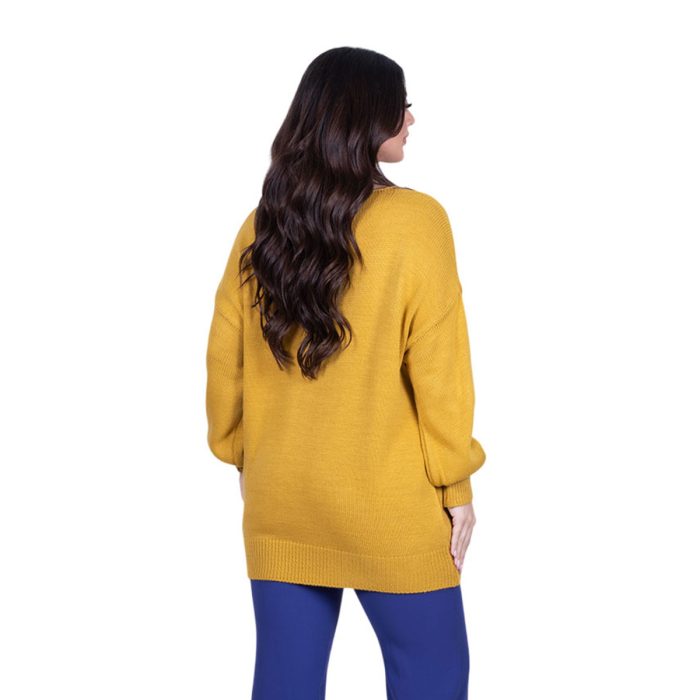 Platinum Μπλούζα Ώχρα Γυναικεία Πλεκτή Με Ντεκολτέ Casual All Day Free Size - Q-3004 - Image 4