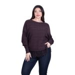 Platinum Μπλούζα Καφέ Γυναικεία Πλεκτή Με Κρόσσια ''Πλεξούδες'' Αll Day Free Size - 014-BR