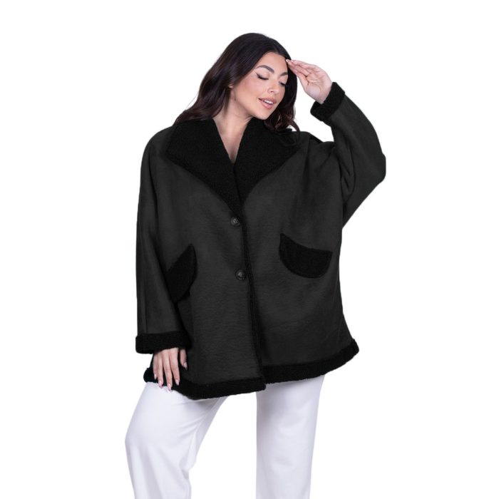 Platinum Ημίπαλτο Μαύρο Γυναικείο Μουτόν Γυναικείο Με Γούνα Casual All Day Free Size - 06079-BC - Image 2