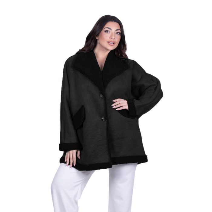 Platinum Ημίπαλτο Μαύρο Γυναικείο Μουτόν Γυναικείο Με Γούνα Casual All Day Free Size - 06079-BC - Image 3