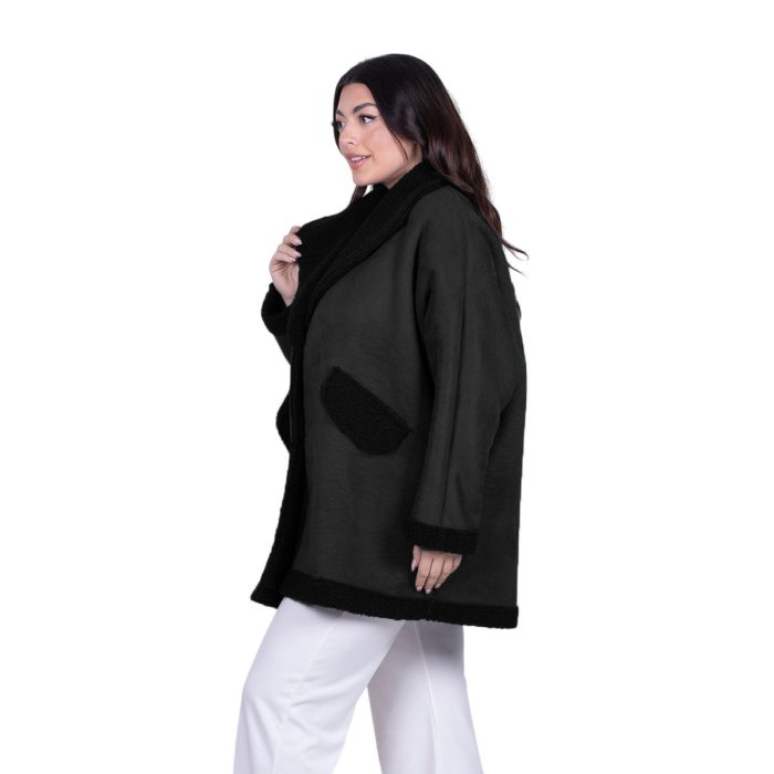 Platinum Ημίπαλτο Μαύρο Γυναικείο Μουτόν Γυναικείο Με Γούνα Casual All Day Free Size - 06079-BC - Image 4