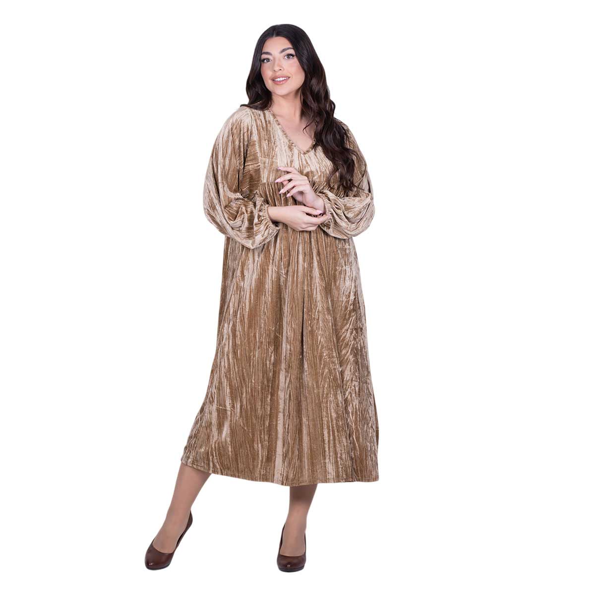 10279-KDs Platinum Φόρεμα Μπεζ - Χρυσό Γυναικείο Μidi Ampir Velvet All Day Free Size - 10279-KD - Image 1