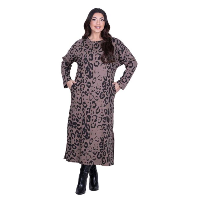 Fairyland Φόρεμα Μόκα Γυναικείο Με Animal Print Casual Μακρύ All Day Free Size - MG-12642-LP