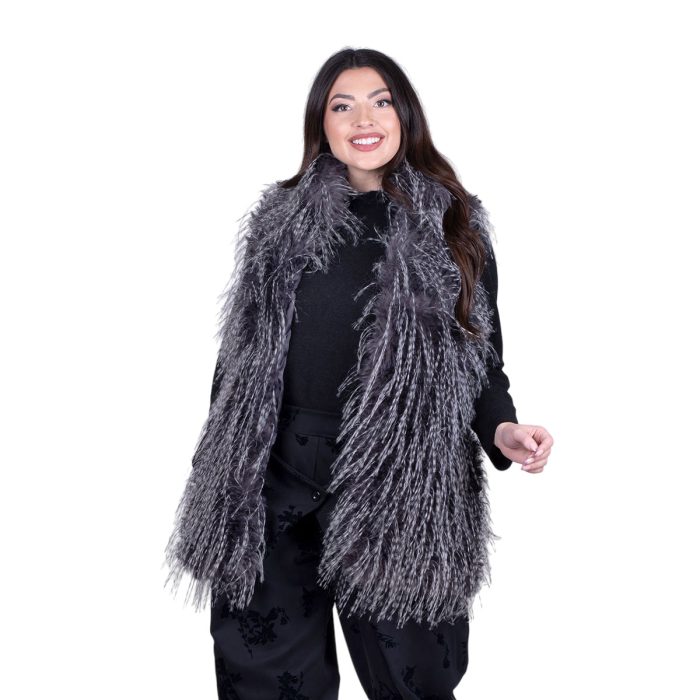 Fairyland Moschato Γιλέκο Γκρι Με Λευκό Γυναικείο Γούνινο Οικολογικό Χνουδωτό Casual All Day - FS-1310 - Image 3