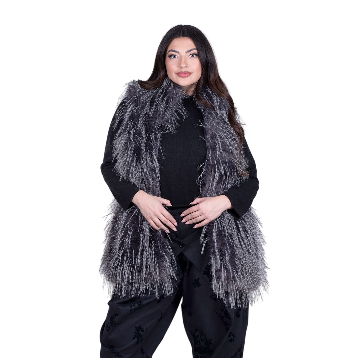 Fairyland Moschato Γιλέκο Γκρι Με Λευκό Γυναικείο Γούνινο Οικολογικό Χνουδωτό Casual All Day - FS-1310