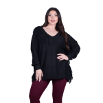Platinum Μπλούζα Μαύρη Γυναικεία Πλεκτή Μακριά Φαρδιά Με Ντεκολτέ & Κρόσσια Casual Free Size - 24143-BC