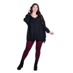 Platinum Μπλούζα Μαύρη Γυναικεία Πλεκτή Μακριά Φαρδιά Με Ντεκολτέ & Κρόσσια Casual Free Size - 24143-BC - Image 2