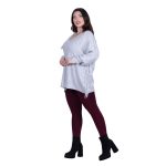 Platinum Μπλούζα Γκρι Γυναικεία Πλεκτή Μακριά Φαρδιά Με Ντεκολτέ & Κρόσσια Casual Free Size - 24143-GE - Image 3