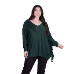 Platinum Μπλούζα Πράσινη Γυναικεία Πλεκτή Μακριά Φαρδιά Με Ντεκολτέ & Κρόσσια Casual Free Size - 24143-GR