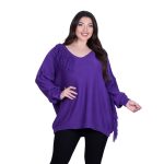 Platinum Μπλούζα Μωβ Γυναικεία Πλεκτή Μακριά Φαρδιά Με Ντεκολτέ & Κρόσσια Casual Free Size - 24143-MV