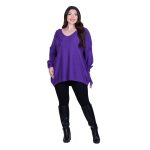 Platinum Μπλούζα Μωβ Γυναικεία Πλεκτή Μακριά Φαρδιά Με Ντεκολτέ & Κρόσσια Casual Free Size - 24143-MV - Image 2