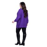 Platinum Μπλούζα Μωβ Γυναικεία Πλεκτή Μακριά Φαρδιά Με Ντεκολτέ & Κρόσσια Casual Free Size - 24143-MV - Image 5