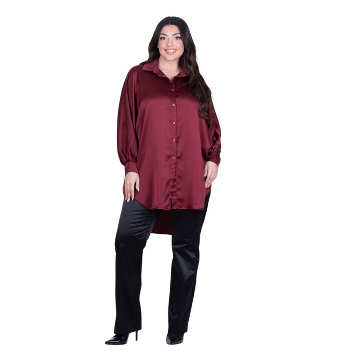 Platinum Πουκαμίσα Μπορντό Γυναικεία Σατινέ Μακριά Ασύμμετρη All Day Free Size - 265-GU-BR - Image 2